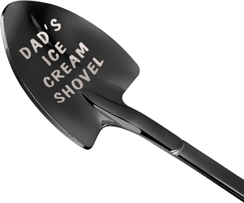 stormroo Gifts for Dad Stocking Stuffers for men dad father gifts Men Ice Cream Spoon Scoop for Ice Cream Lovers , Gifts for men Funny Engraved Stainless Steel Spoon Shovel, Birthday Fathers Gifts (Black) - Image 1